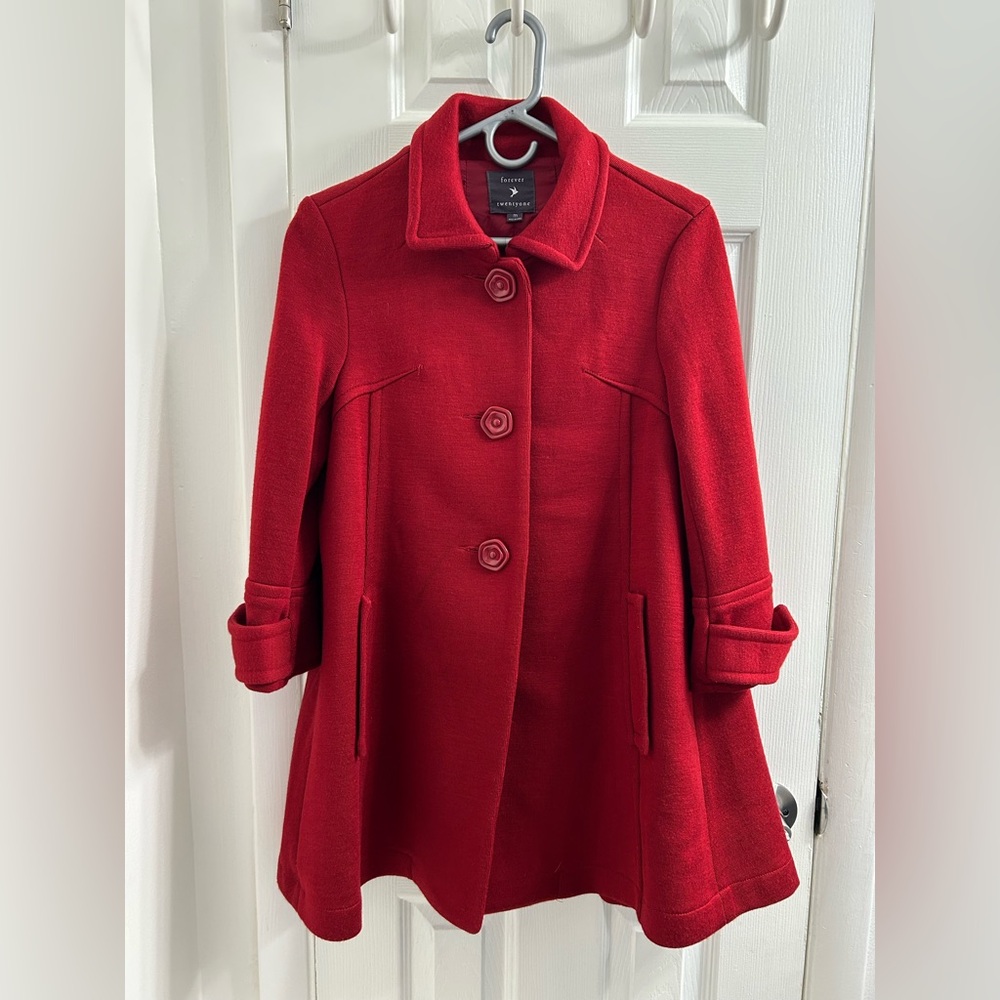 Forever 21 Red Flare Pea Coat Size Medium